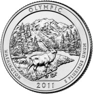 Монета 25 центов (P). 2011 год, США. Национальный парк Олимпик. Парк № 8. Монета 25 центов (P). 2011 год, США. Национальный парк Олимпик. Парк № 8.