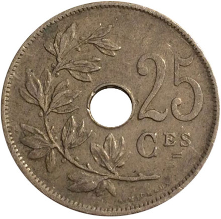 Монета 25 сантимов. 1929 год, Бельгия. (Belgique)