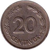 Монета 20 сентаво. 1959 год. Эквадор. Монета 20 сентаво. 1959 год. Эквадор.