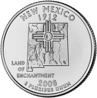 Монета 25 центов (D). 2008 год, США. Нью-Мексико. Штат № 47. Монета 25 центов (D). 2008 год, США. Нью-Мексико. Штат № 47.