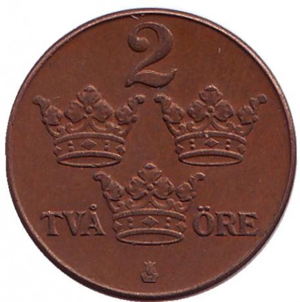 Монета 2 эре. 1950 год, Швеция. (Бронза) Монета 2 эре. 1950 год, Швеция. (Бронза)