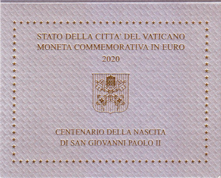 Монета 2 евро. 2020 год, Ватикан. 100 лет со дня рождения Папы Иоанна Павла II.