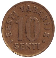 Монета 10 сентов. 1992 год, Эстония. Из обращения. Монета 10 сентов. 1992 год, Эстония. Из обращения.