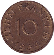 Монета 10 франков. 1954 год, Саар.