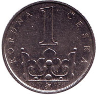 Монета 1 крона. 2001 год, Чехия. Монета 1 крона. 2001 год, Чехия.