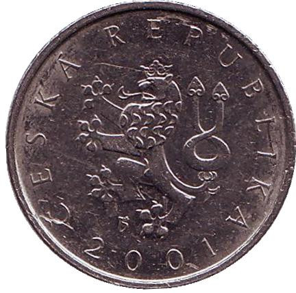 Монета 1 крона. 2001 год, Чехия. Монета 1 крона. 2001 год, Чехия.