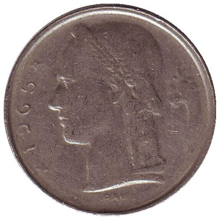 Монета 5 франков. 1965 год, Бельгия. (Belgie)