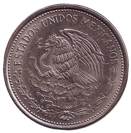 Монета 50 песо. 1984 год, Мексика. aUNC. Бенито Хуарес.