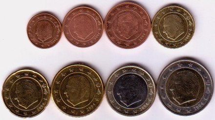 Набор монет евро Бельгии. (8 шт.), 2004 год.