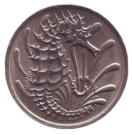 Монета 10 центов. 1983 год, Сингапур. Морской конек.