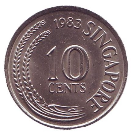 Монета 10 центов. 1983 год, Сингапур. Морской конек. Монета 10 центов. 1983 год, Сингапур. Морской конек.