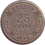 Монета 25 центов. 1993 год, Белиз. Монета 25 центов. 1993 год, Белиз.