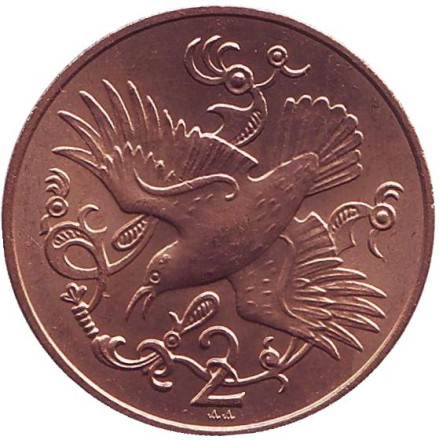 Монета 2 пенса. 1980 год, Остров Мэн. (AA). UNC. Птица.