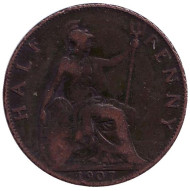 Монета 1/2 пенни. 1907 год, Великобритания. Монета 1/2 пенни. 1907 год, Великобритания.