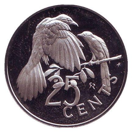 Монета 25 центов. 1973 год, Британские Виргинские острова. Мангровая американская кукушка.