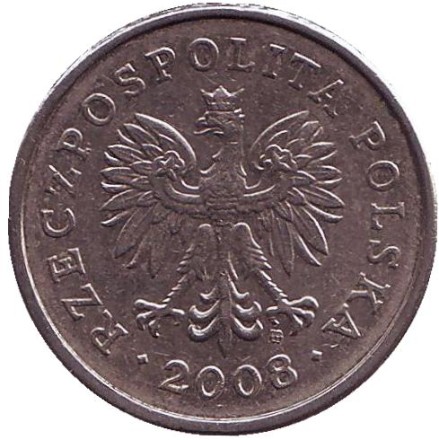 Монета 1 злотый. 2008 год, Польша. Монета 1 злотый. 2008 год, Польша.