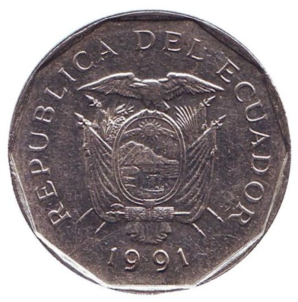 Монета 10 сукре. 1991 год, Эквадор. Из обращения. Статуэтка древней культуры Вальдивия. Монета 10 сукре. 1991 год, Эквадор. Из обращения. Статуэтка древней культуры Вальдивия.