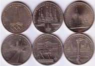 Набор из 6-ти монет номиналом 1 рубль. Серия "Олимпиада-80". 1977-1980 гг., СССР. Набор из 6-ти монет номиналом 1 рубль. Серия "Олимпиада-80". 1977-1980 гг., СССР.