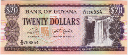 Банкнота 20 долларов. 2018 год, Гайана.
