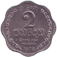 Монета 2 цента. 1978 год, Шри-Ланка. Монета 2 цента. 1978 год, Шри-Ланка.