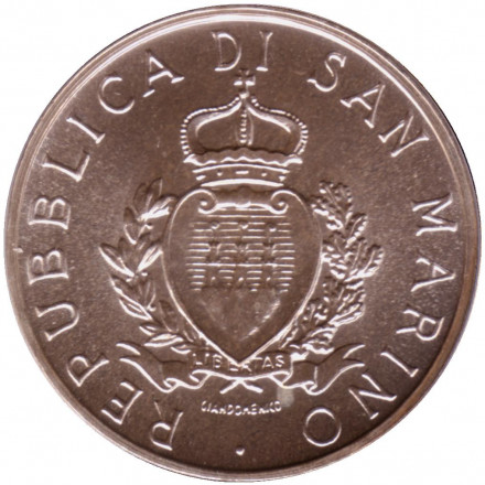 Монета 1000 лир. 1987 год, Сан-Марино. 15 лет с момента возобновления чеканки.