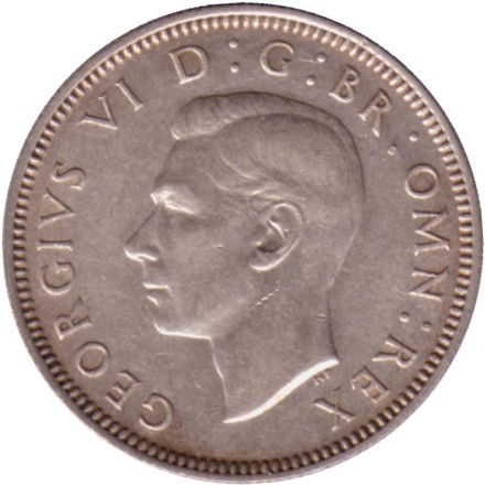 Монета 1 шиллинг. 1945 год, Великобритания. (Герб Шотландии). Монета 1 шиллинг. 1945 год, Великобритания. (Герб Шотландии).