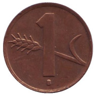 Монета 1 раппен. 1949 год, Швейцария.