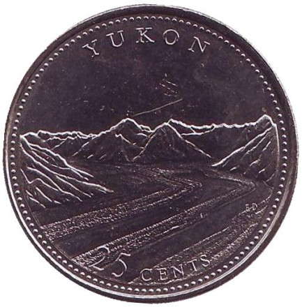 Монета 25 центов. 1992 год, Канада. Юкон. 125 лет Конфедерации Канады.