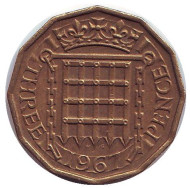Монета 3 пенса. 1967 год, Великобритания. Монета 3 пенса. 1967 год, Великобритания.