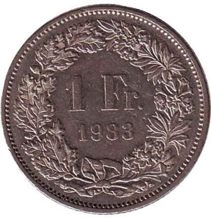 Монета 1 франк. 1983 год, Швейцария. Гельвеция.