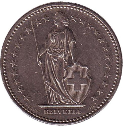 Монета 1 франк. 1983 год, Швейцария. Гельвеция. Монета 1 франк. 1983 год, Швейцария. Гельвеция.