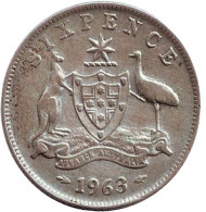 Монета 6 пенсов. 1963 год, Австралия. Монета 6 пенсов. 1963 год, Австралия.