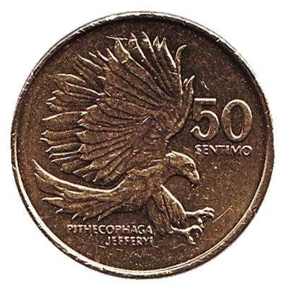 Монета 50 сентимо. 1991 год, Филиппины. Филиппинский орел.