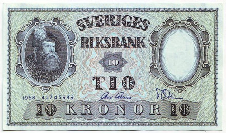 Банкнота 10 крон. 1958 год, Швеция. Тип 2.