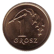 Монета 1 грош, 2007 год, Польша. UNC Дубовый лист. Монета 1 грош, 2007 год, Польша. UNC Дубовый лист.