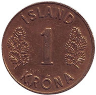 Монета 1 крона. 1974 год, Исландия. Монета 1 крона. 1974 год, Исландия.