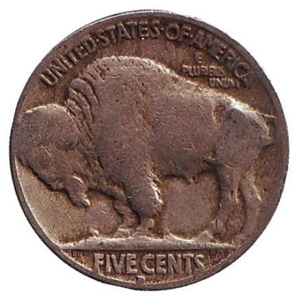 Монета 5 центов. 1934 год (D), США. Бизон. Индеец.