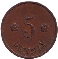 Монета 5 пенни. 1936 год, Финляндия. Монета 5 пенни. 1936 год, Финляндия.