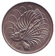 Монета 50 центов. 1974 год, Сингапур. Рыба-лев. Монета 50 центов. 1974 год, Сингапур. Рыба-лев.