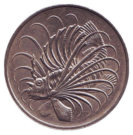 Монета 50 центов. 1974 год, Сингапур. Рыба-лев.