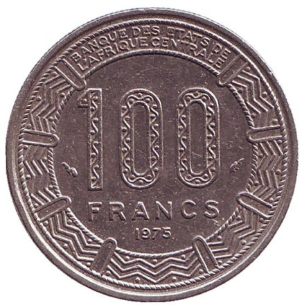 Монета 100 франков. 1975 год, Конго. Африканские антилопы. (Западные канны). Монета 100 франков. 1975 год, Конго. Африканские антилопы. (Западные канны).