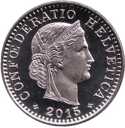 Монета 20 раппенов. 2015 год, Швейцария. UNC. Монета 20 раппенов. 2015 год, Швейцария. UNC.