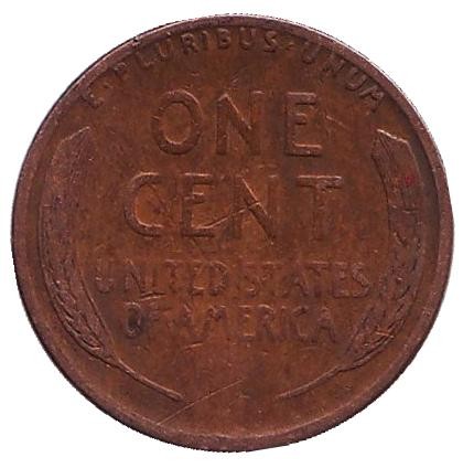 Монета 1 цент. 1936 год, США. (Без отметки монетного двора) Линкольн.