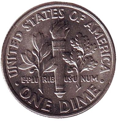 Монета 10 центов. 2007 (D) год, США. Рузвельт.