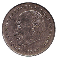Монета 2 марки. 1980 год (D), ФРГ. Конрад Аденауэр. Монета 2 марки. 1980 год (D), ФРГ. Конрад Аденауэр.