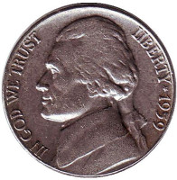Джефферсон. Монтичелло. Монета 5 центов. 1959 год, США.