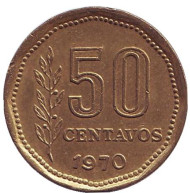 Монета 50 сентаво. 1970 год, Аргентина. Монета 50 сентаво. 1970 год, Аргентина.
