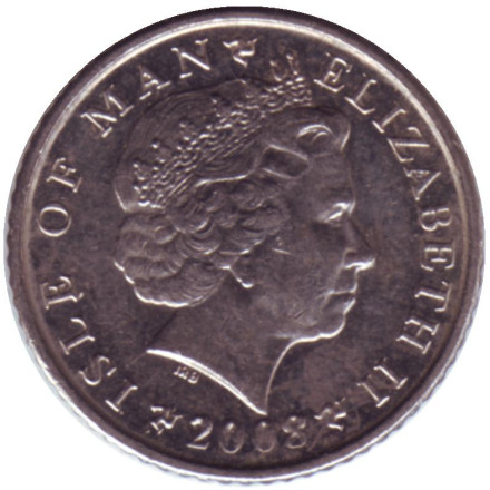 Монета 5 пенсов. 2008 год, Остров Мэн. Защитная башня.