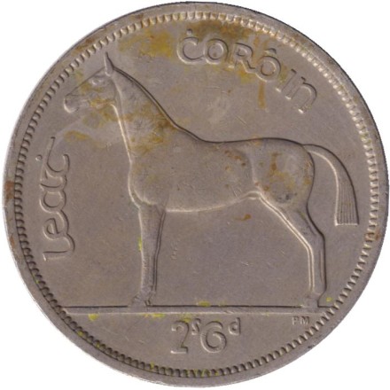 Монета 1/2 кроны. 1966 год, Ирландия. Лошадь.