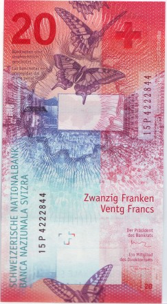 Банкнота 20 франков. 2017 год, Швейцария. Банкнота 20 франков. 2017 год, Швейцария.
